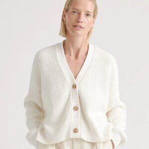 Quince 100% Organic Cotton Fisherman Boxy Cropped Cardigan, Medium NWT